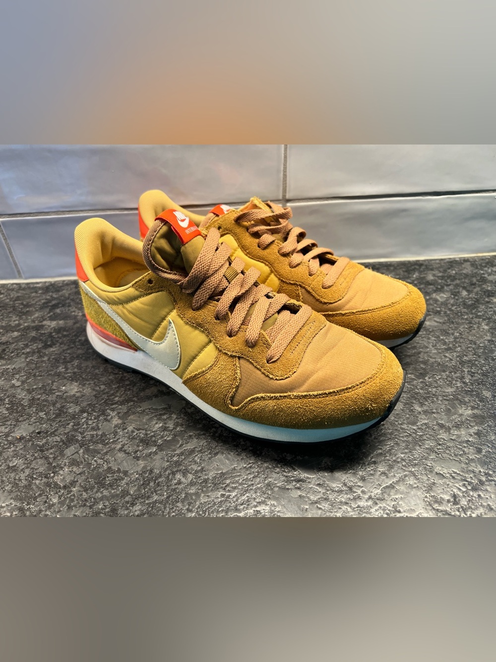 Nike Women’s Retro Runner Sneakers in Mustard Yellow with Orange Accents - Picture 3 of 9